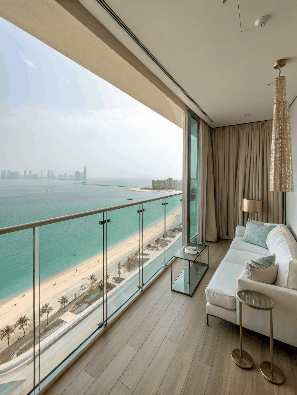 Coastal-inspired silver and platinum Christmas tree overlooking coastal views in JBR
